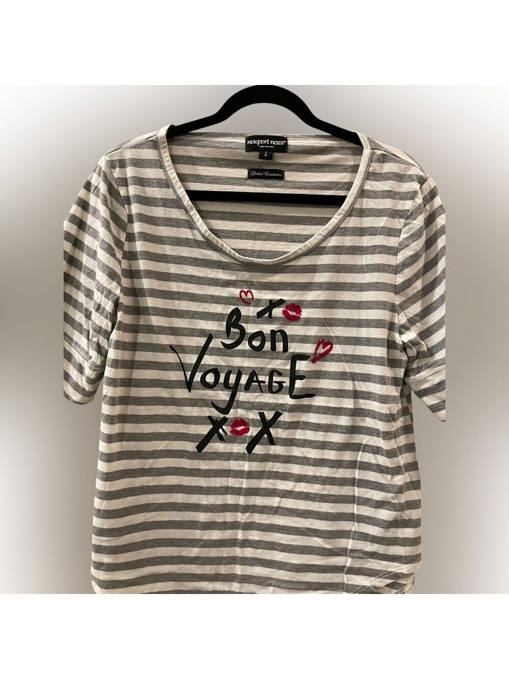 Newport News Women’s Bon Voyage Gray & White Striped Shirt Top Size: Large